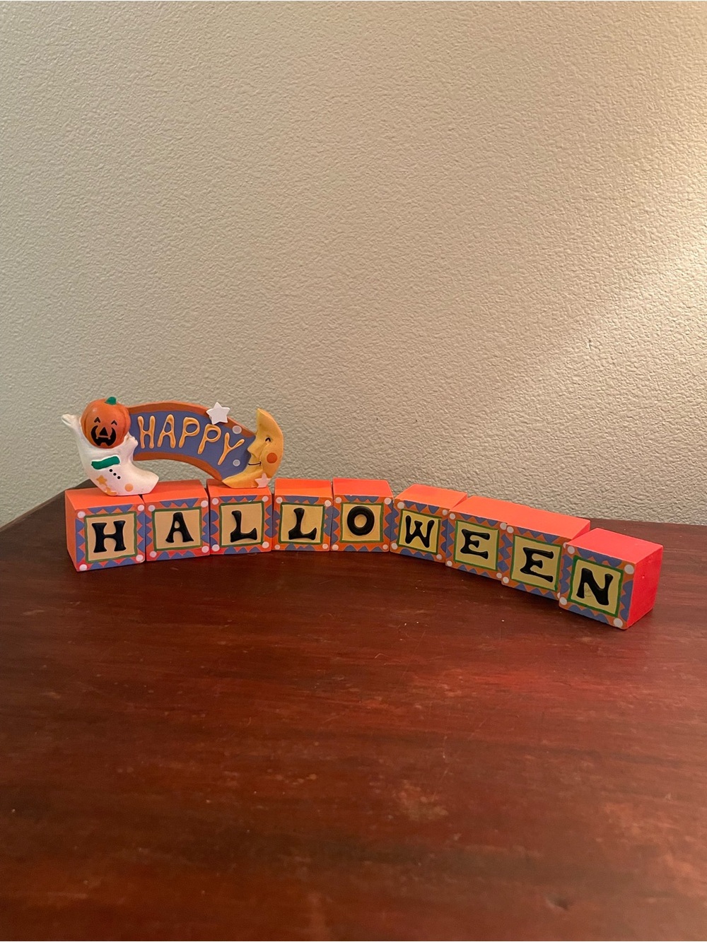 Vintage Lillian Vernon Happy Halloween Wood Blocks Set Ghost Pumpkin Holiday